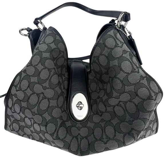 EUC Coach Outline SIGNATURE Carlyle Shoulder Bag BLACK SMOKE Silver Accents - Picture 1 of 12
